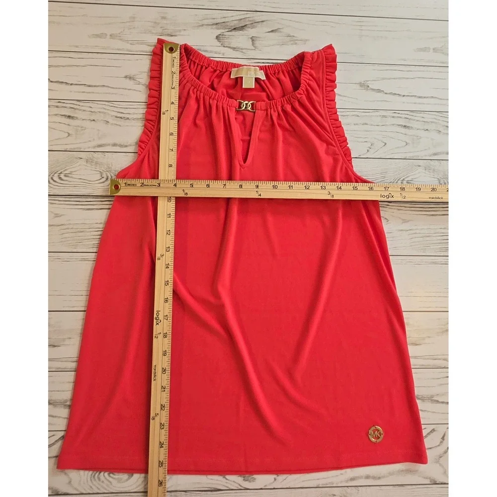 Michael Kors Bright Pink Coral‎ Ruffle Neck Keyhole Sleeveless Top Size Medium